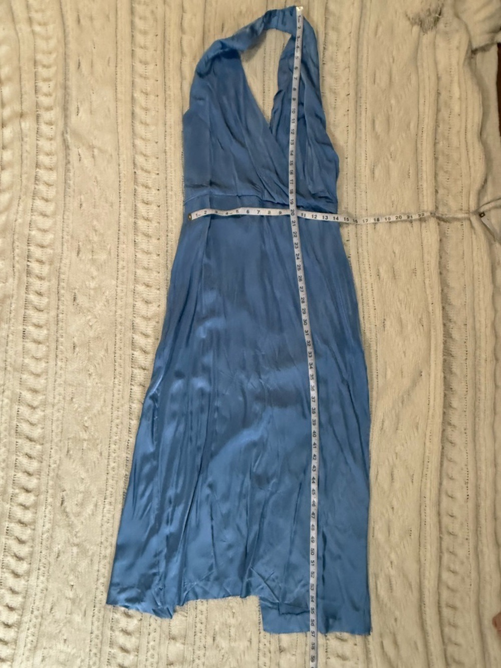 Zara Satin Effect Midi Dress Blue Plunge Wrap Halter Blogger Favorite XXL NWT - Picture 5 of 16